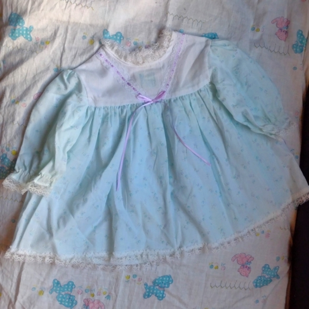 70s Vintage Baby Blue Toddler Girls Dress